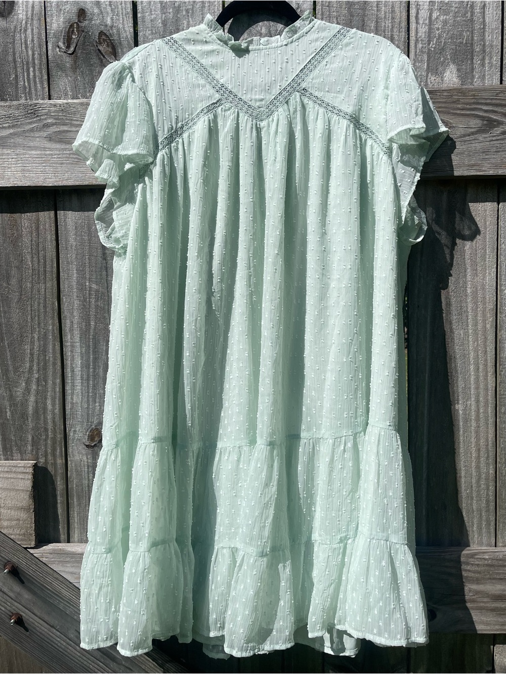 Mint Textured Tiered Midi Dress with Ruffle Sleeves Sz XL